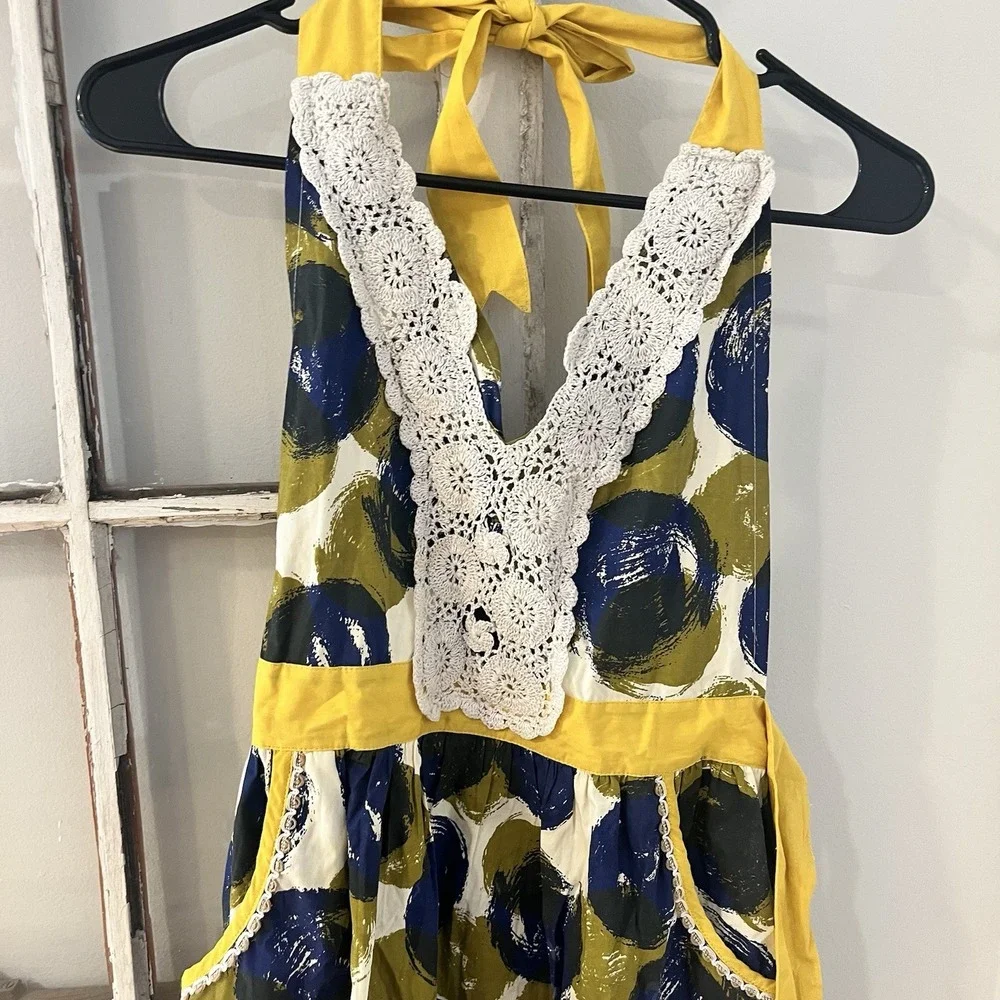 NWT‎ Anthropologie Halter Dress with Lace Trim and Polka Dot Pattern